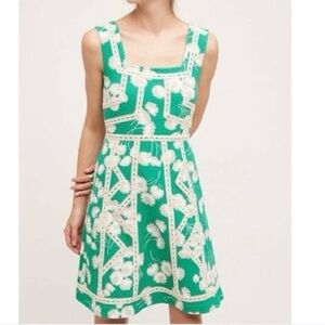 Maeve Anthropologie Floral Dandelion Emma Green Lace Trim Fit & Flare 6